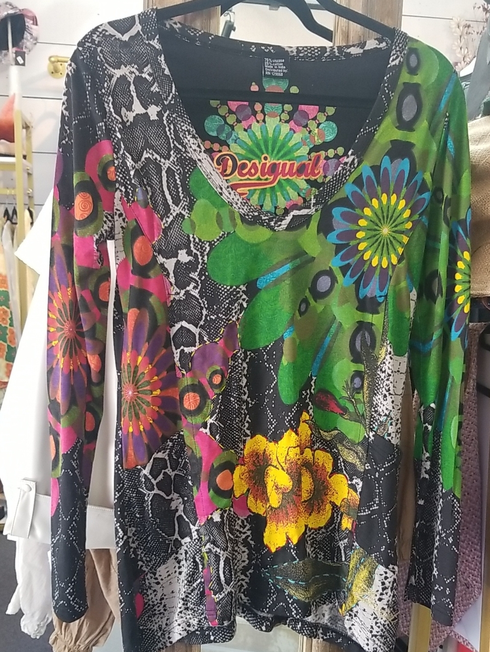 Desigual Black Multicolor Floral & Abstract Long-Sleeve Top